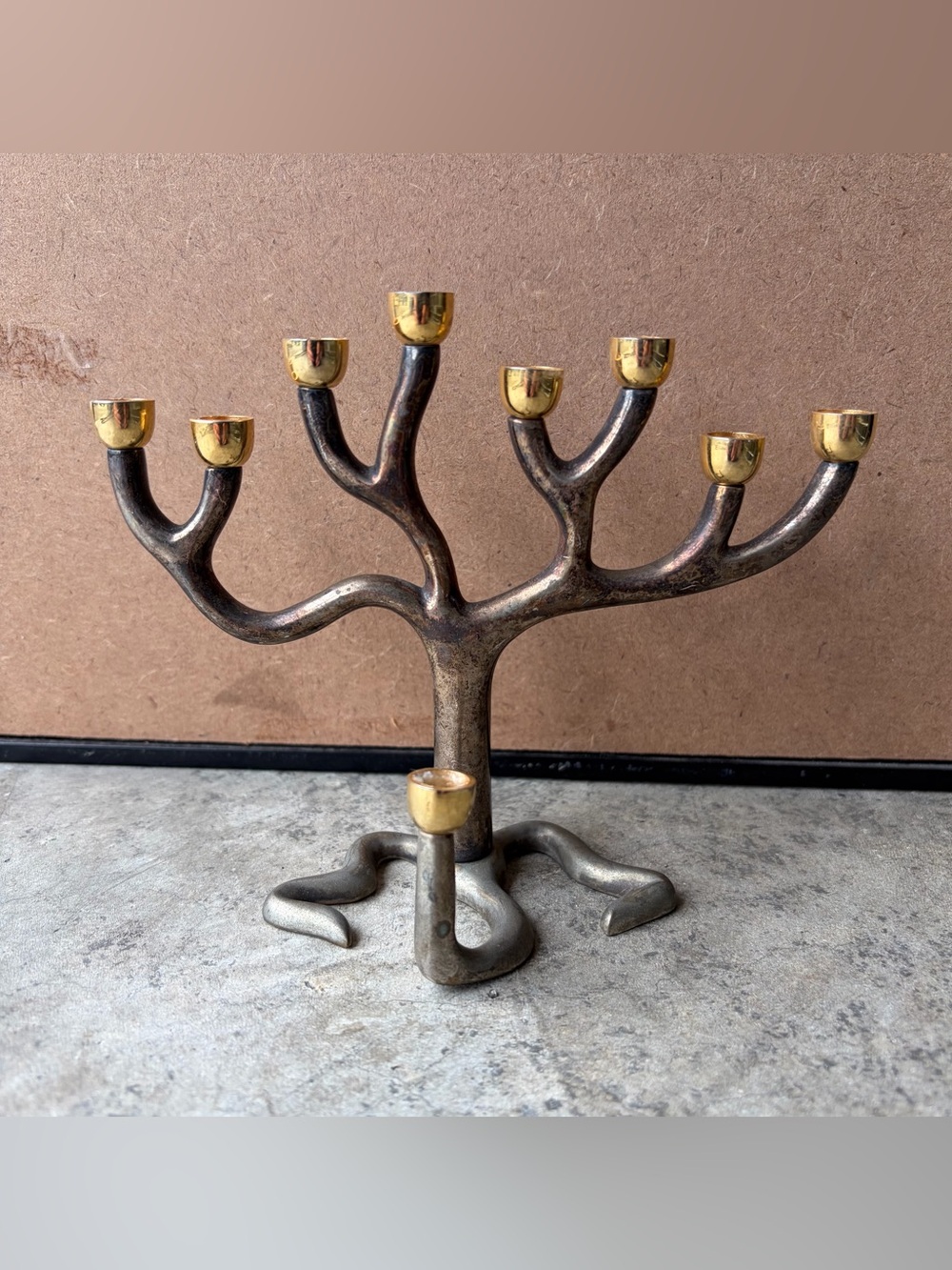 Vintage Sandra Kravitz by Jacob Rosenthal Brass Tree of Life Menorah Judaica